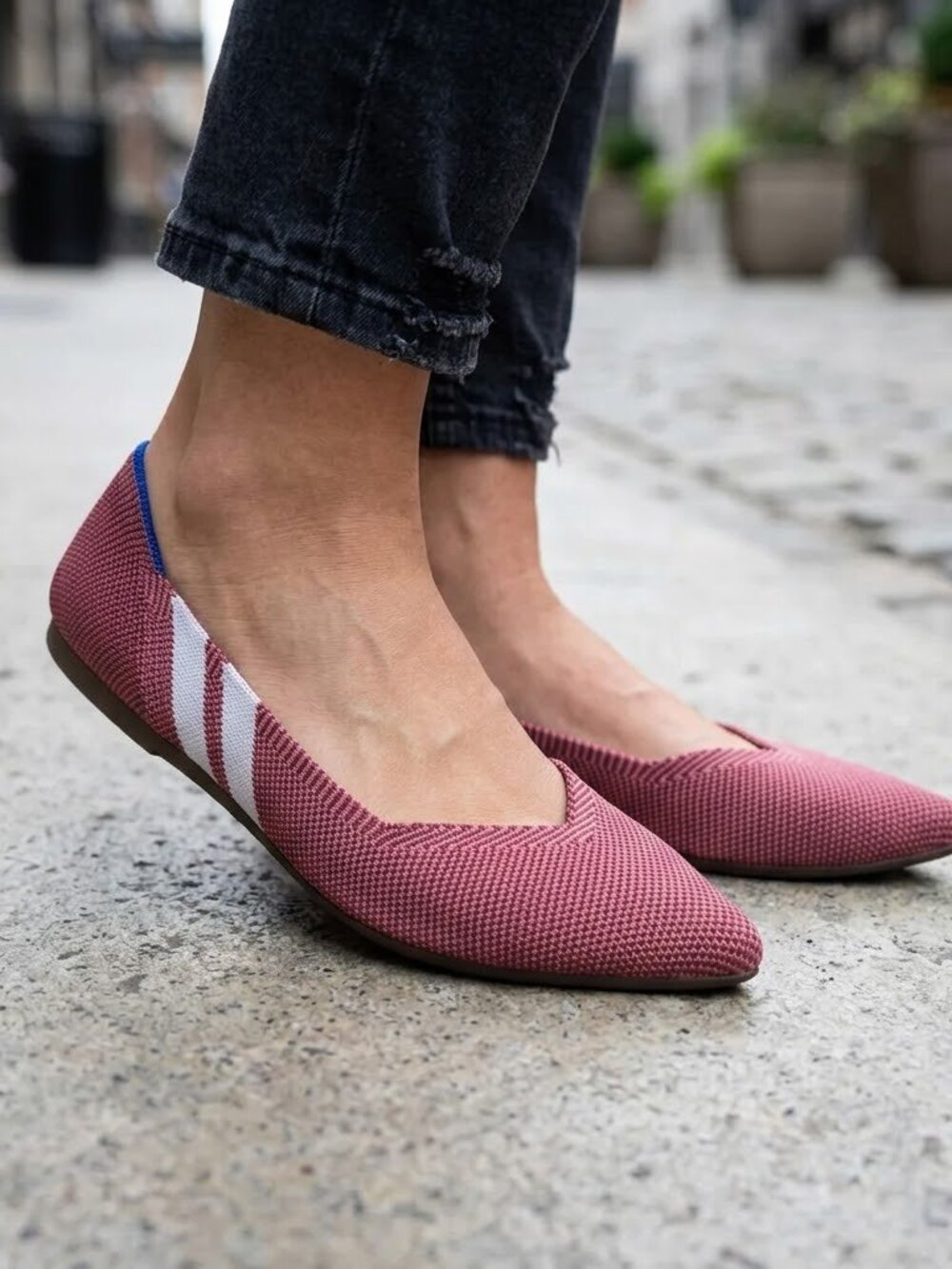 Rothy The Point Slip On Flat Magenta Racing Stripe *Retired*